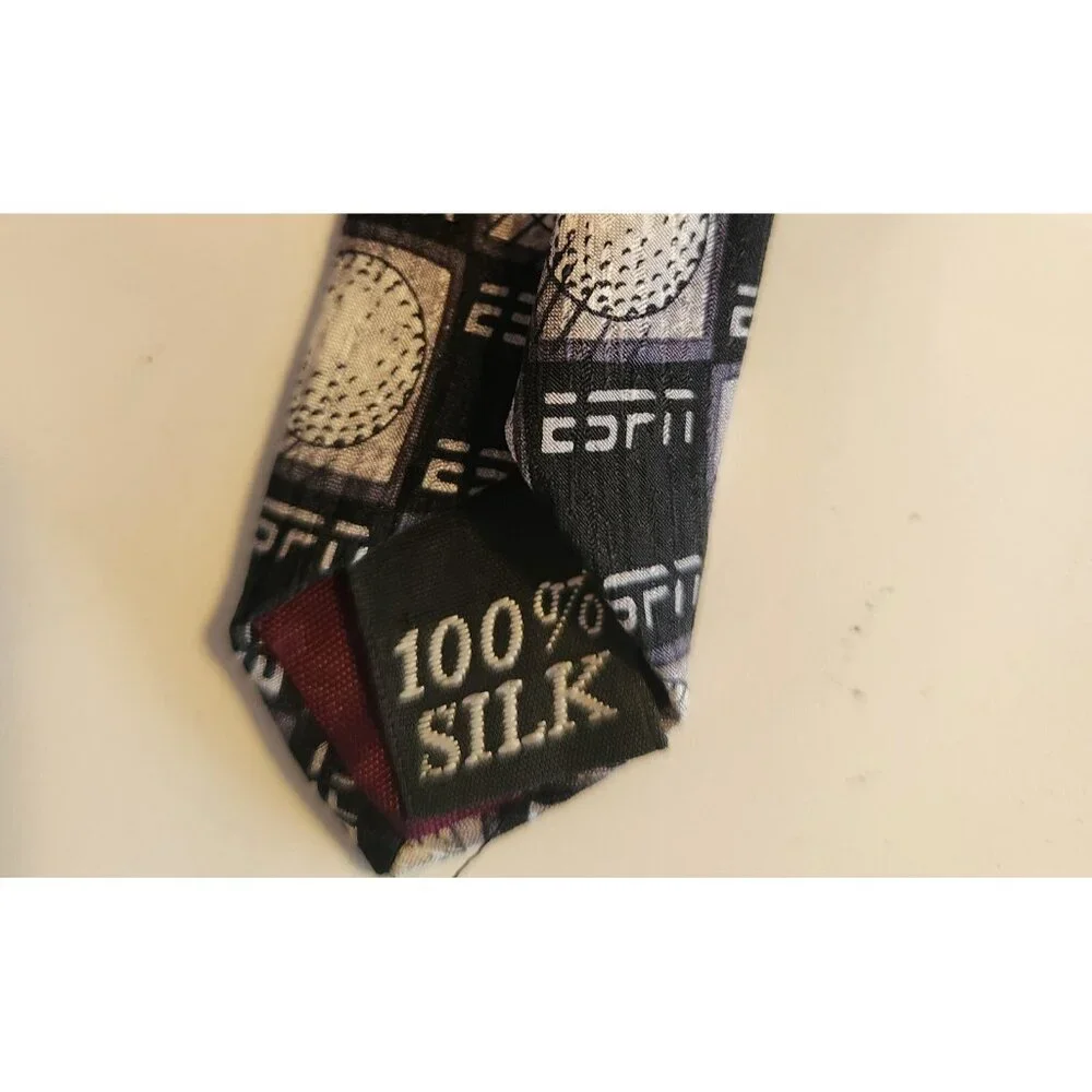 ESPN Golf Tie Necktie 100% Silk‎ Tie by WEMCO New Orleans Black Gray Golf Balls